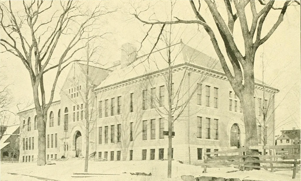 An illustration from A half century of Boston's building. The construction of buildings, the enactment of building laws and ordinances, sanitary laws, the ancient and modern building, building statistics, Boston's valuation, a chapter of Boston's big fire, fire losses, public lands account, prominent architects, contractors and builders, building materials and their source of supply inspection of buildings, the building and plumbing associations, 1895, leaf 461