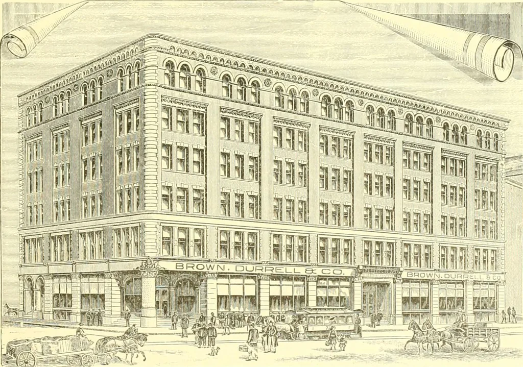 An illustration from A half century of Boston's building. The construction of buildings, the enactment of building laws and ordinances, sanitary laws, the ancient and modern building, building statistics, Boston's valuation, a chapter of Boston's big fire, fire losses, public lands account, prominent architects, contractors and builders, building materials and their source of supply inspection of buildings, the building and plumbing associations, 1895, leaf 48