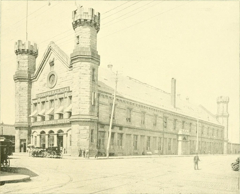An illustration from A half century of Boston's building. The construction of buildings, the enactment of building laws and ordinances, sanitary laws, the ancient and modern building, building statistics, Boston's valuation, a chapter of Boston's big fire, fire losses, public lands account, prominent architects, contractors and builders, building materials and their source of supply inspection of buildings, the building and plumbing associations, 1895, leaf 492