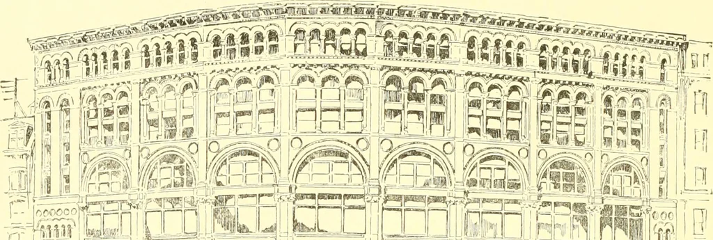 An illustration from A half century of Boston's building. The construction of buildings, the enactment of building laws and ordinances, sanitary laws, the ancient and modern building, building statistics, Boston's valuation, a chapter of Boston's big fire, fire losses, public lands account, prominent architects, contractors and builders, building materials and their source of supply inspection of buildings, the building and plumbing associations, 1895, leaf 51