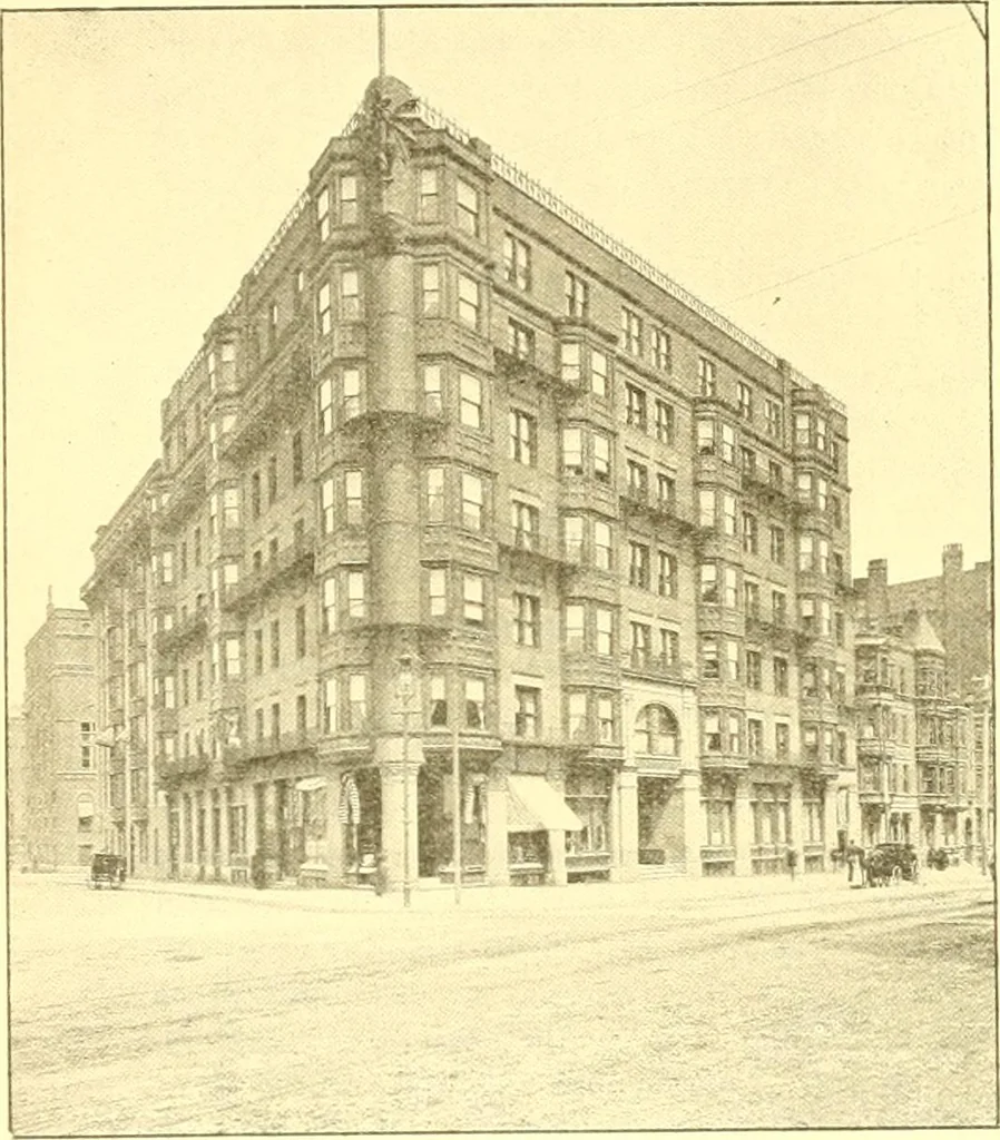 An illustration from A half century of Boston's building. The construction of buildings, the enactment of building laws and ordinances, sanitary laws, the ancient and modern building, building statistics, Boston's valuation, a chapter of Boston's big fire, fire losses, public lands account, prominent architects, contractors and builders, building materials and their source of supply inspection of buildings, the building and plumbing associations, 1895, leaf 515