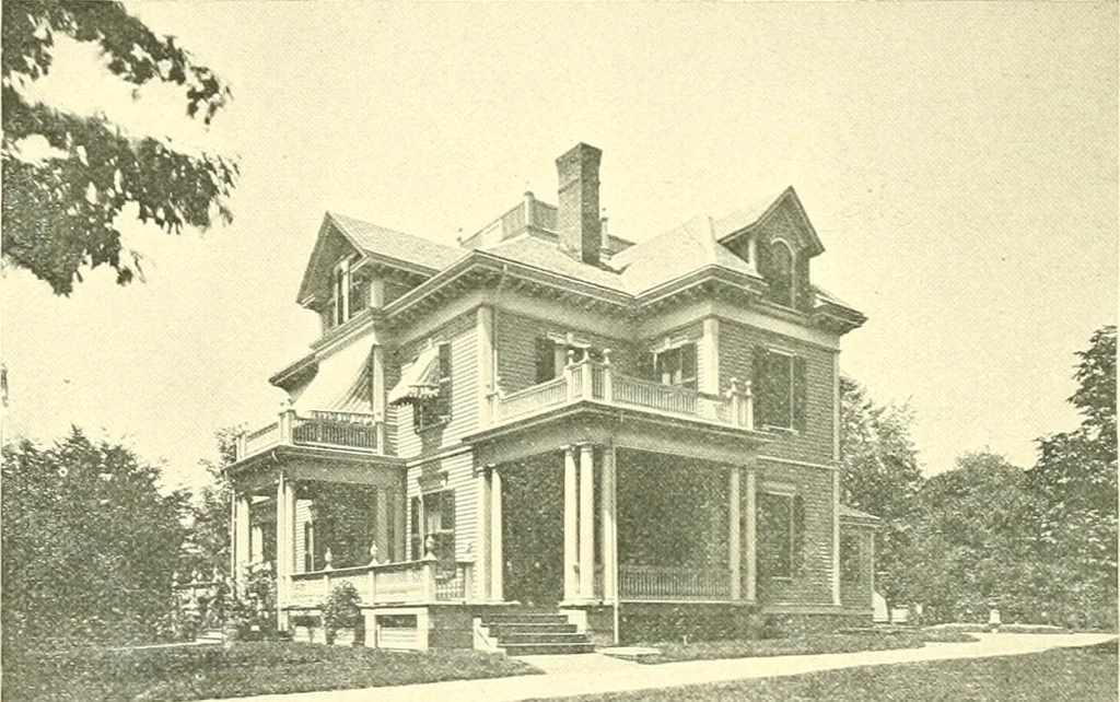 An illustration from A half century of Boston's building. The construction of buildings, the enactment of building laws and ordinances, sanitary laws, the ancient and modern building, building statistics, Boston's valuation, a chapter of Boston's big fire, fire losses, public lands account, prominent architects, contractors and builders, building materials and their source of supply inspection of buildings, the building and plumbing associations, 1895, leaf 523