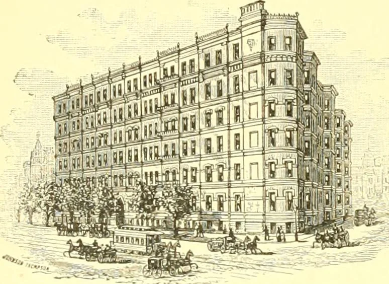 An illustration from A half century of Boston's building. The construction of buildings, the enactment of building laws and ordinances, sanitary laws, the ancient and modern building, building statistics, Boston's valuation, a chapter of Boston's big fire, fire losses, public lands account, prominent architects, contractors and builders, building materials and their source of supply inspection of buildings, the building and plumbing associations, 1895, leaf 529