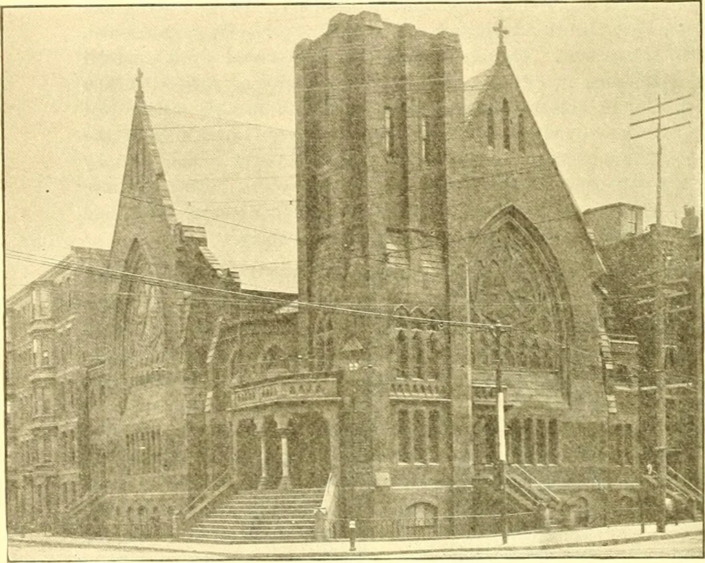 An illustration from A half century of Boston's building. The construction of buildings, the enactment of building laws and ordinances, sanitary laws, the ancient and modern building, building statistics, Boston's valuation, a chapter of Boston's big fire, fire losses, public lands account, prominent architects, contractors and builders, building materials and their source of supply inspection of buildings, the building and plumbing associations, 1895, leaf 535