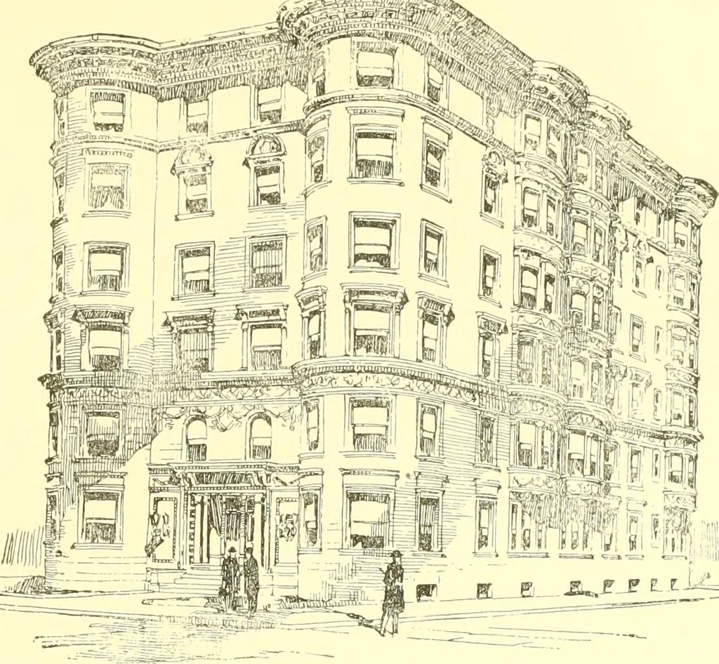 An illustration from A half century of Boston's building. The construction of buildings, the enactment of building laws and ordinances, sanitary laws, the ancient and modern building, building statistics, Boston's valuation, a chapter of Boston's big fire, fire losses, public lands account, prominent architects, contractors and builders, building materials and their source of supply inspection of buildings, the building and plumbing associations, 1895, leaf 540