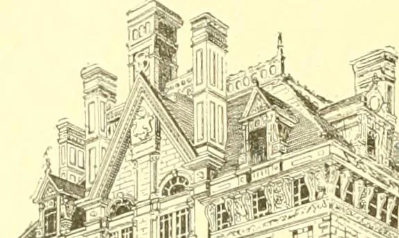 An illustration from A half century of Boston's building. The construction of buildings, the enactment of building laws and ordinances, sanitary laws, the ancient and modern building, building statistics, Boston's valuation, a chapter of Boston's big fire, fire losses, public lands account, prominent architects, contractors and builders, building materials and their source of supply inspection of buildings, the building and plumbing associations, 1895, leaf 561