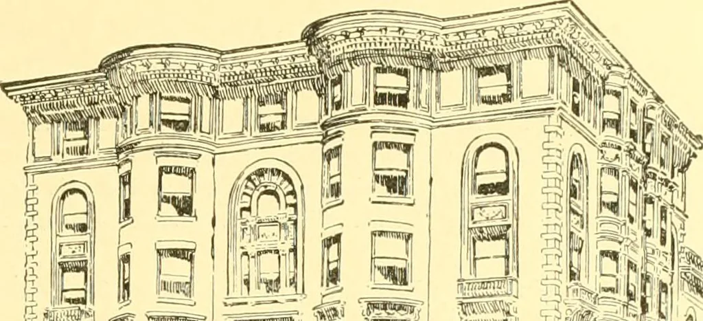 An illustration from A half century of Boston's building. The construction of buildings, the enactment of building laws and ordinances, sanitary laws, the ancient and modern building, building statistics, Boston's valuation, a chapter of Boston's big fire, fire losses, public lands account, prominent architects, contractors and builders, building materials and their source of supply inspection of buildings, the building and plumbing associations, 1895, leaf 596