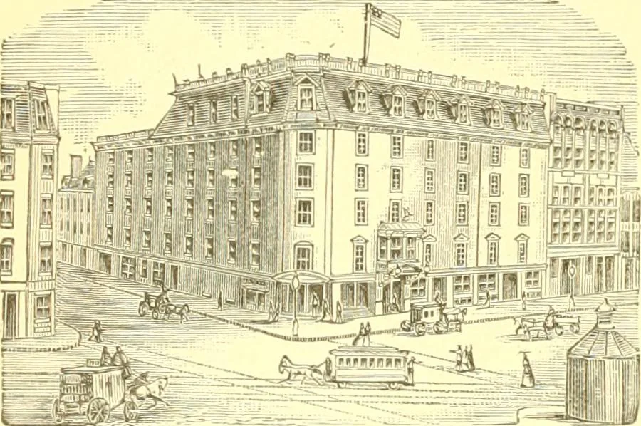 An illustration from A half century of Boston's building. The construction of buildings, the enactment of building laws and ordinances, sanitary laws, the ancient and modern building, building statistics, Boston's valuation, a chapter of Boston's big fire, fire losses, public lands account, prominent architects, contractors and builders, building materials and their source of supply inspection of buildings, the building and plumbing associations, 1895, leaf 633