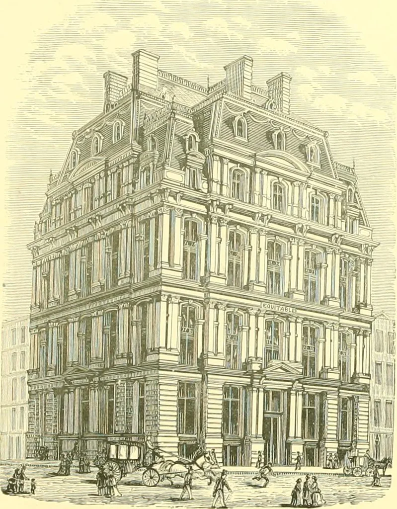 An illustration from A half century of Boston's building. The construction of buildings, the enactment of building laws and ordinances, sanitary laws, the ancient and modern building, building statistics, Boston's valuation, a chapter of Boston's big fire, fire losses, public lands account, prominent architects, contractors and builders, building materials and their source of supply inspection of buildings, the building and plumbing associations, 1895, leaf 636