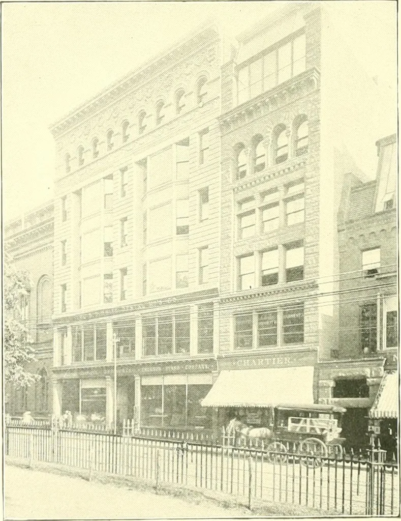 An illustration from A half century of Boston's building. The construction of buildings, the enactment of building laws and ordinances, sanitary laws, the ancient and modern building, building statistics, Boston's valuation, a chapter of Boston's big fire, fire losses, public lands account, prominent architects, contractors and builders, building materials and their source of supply inspection of buildings, the building and plumbing associations, 1895, leaf 83