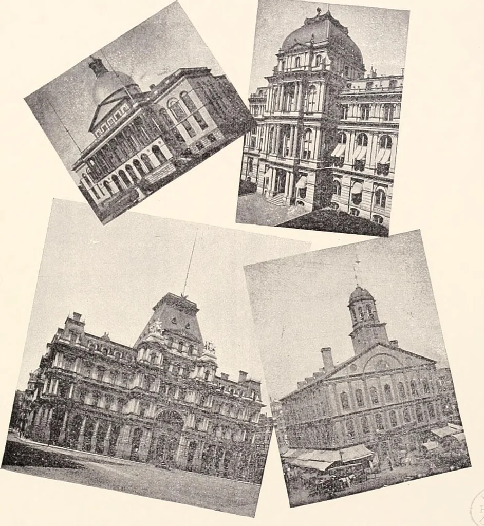 An illustration from A half century of Boston's building : the construction of buildings, the enactment of building laws and ordinances, sanitary laws, the ancient and modern building, building statistics, Boston's valuation, a chapter of Boston's big fire, fire losses, public lands account, prominent architects, contractors and builders, building materials and their source of supply, inspection of buildings, the building and plumbing associations, 1895, leaf 105