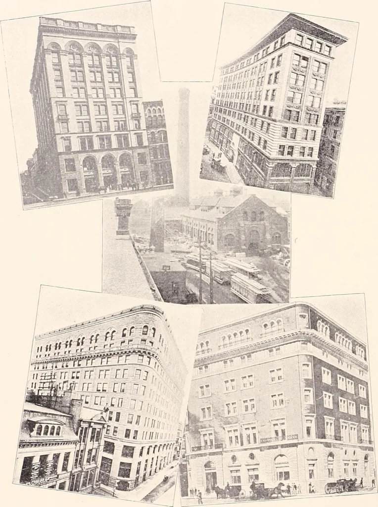An illustration from A half century of Boston's building : the construction of buildings, the enactment of building laws and ordinances, sanitary laws, the ancient and modern building, building statistics, Boston's valuation, a chapter of Boston's big fire, fire losses, public lands account, prominent architects, contractors and builders, building materials and their source of supply, inspection of buildings, the building and plumbing associations, 1895, leaf 108