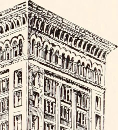 An illustration from A half century of Boston's building : the construction of buildings, the enactment of building laws and ordinances, sanitary laws, the ancient and modern building, building statistics, Boston's valuation, a chapter of Boston's big fire, fire losses, public lands account, prominent architects, contractors and builders, building materials and their source of supply, inspection of buildings, the building and plumbing associations, 1895, leaf 126