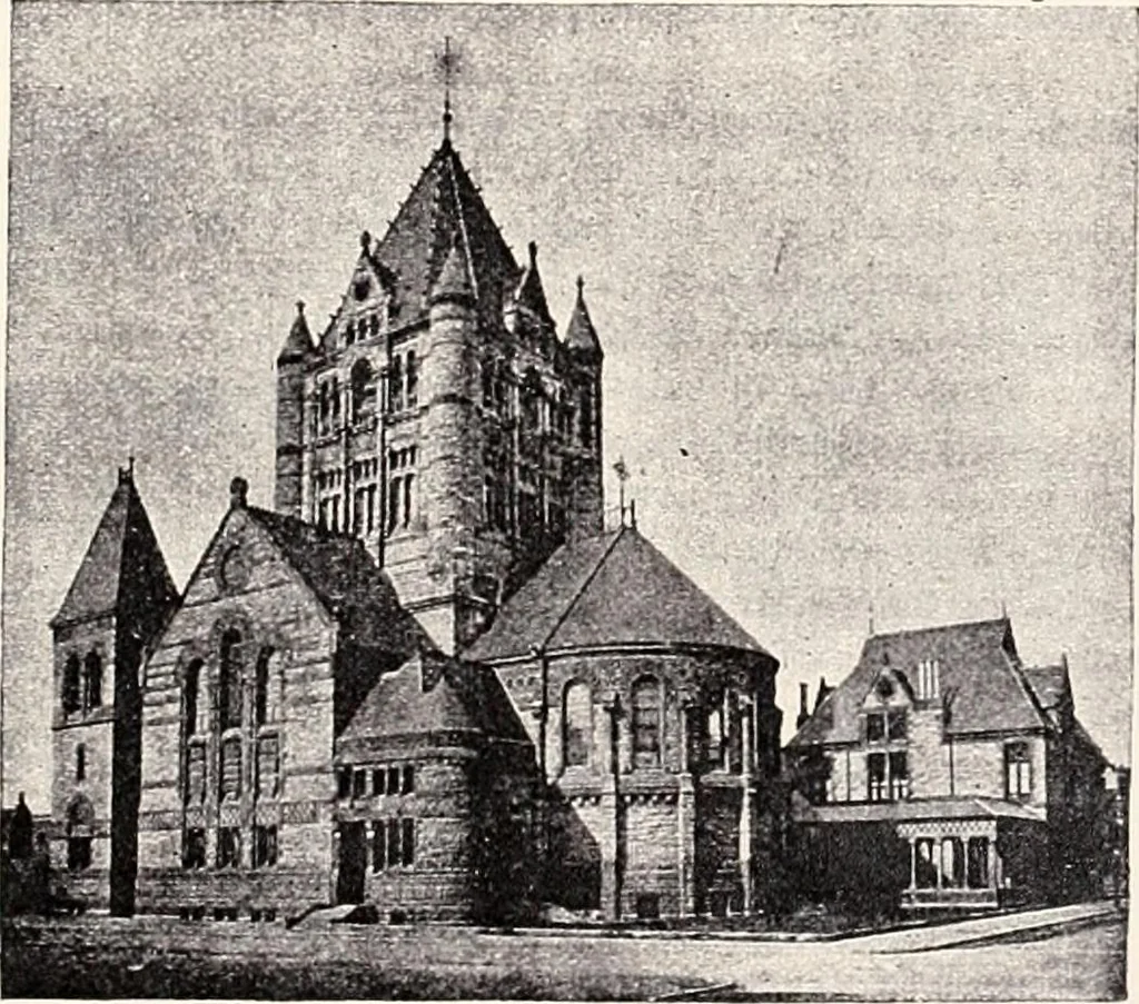 An illustration from A half century of Boston's building : the construction of buildings, the enactment of building laws and ordinances, sanitary laws, the ancient and modern building, building statistics, Boston's valuation, a chapter of Boston's big fire, fire losses, public lands account, prominent architects, contractors and builders, building materials and their source of supply, inspection of buildings, the building and plumbing associations, 1895, leaf 127