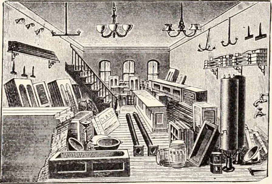 An illustration from A half century of Boston's building : the construction of buildings, the enactment of building laws and ordinances, sanitary laws, the ancient and modern building, building statistics, Boston's valuation, a chapter of Boston's big fire, fire losses, public lands account, prominent architects, contractors and builders, building materials and their source of supply, inspection of buildings, the building and plumbing associations, 1895, leaf 187