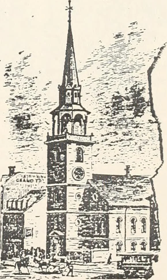 An illustration from A half century of Boston's building : the construction of buildings, the enactment of building laws and ordinances, sanitary laws, the ancient and modern building, building statistics, Boston's valuation, a chapter of Boston's big fire, fire losses, public lands account, prominent architects, contractors and builders, building materials and their source of supply, inspection of buildings, the building and plumbing associations, 1895, leaf 23