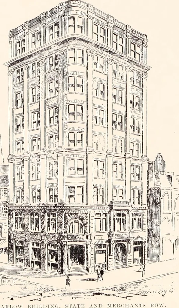 An illustration from A half century of Boston's building : the construction of buildings, the enactment of building laws and ordinances, sanitary laws, the ancient and modern building, building statistics, Boston's valuation, a chapter of Boston's big fire, fire losses, public lands account, prominent architects, contractors and builders, building materials and their source of supply, inspection of buildings, the building and plumbing associations, 1895, leaf 248