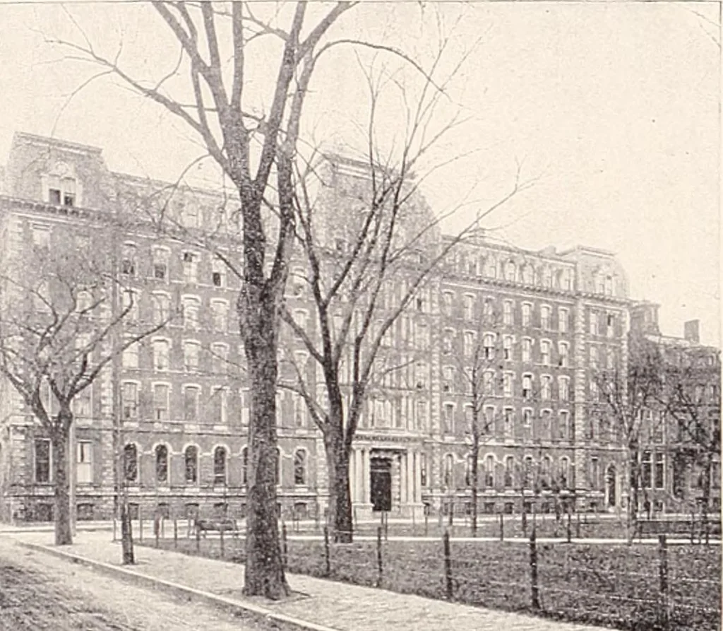 An illustration from A half century of Boston's building : the construction of buildings, the enactment of building laws and ordinances, sanitary laws, the ancient and modern building, building statistics, Boston's valuation, a chapter of Boston's big fire, fire losses, public lands account, prominent architects, contractors and builders, building materials and their source of supply, inspection of buildings, the building and plumbing associations, 1895, leaf 254