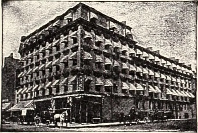 An illustration from A half century of Boston's building : the construction of buildings, the enactment of building laws and ordinances, sanitary laws, the ancient and modern building, building statistics, Boston's valuation, a chapter of Boston's big fire, fire losses, public lands account, prominent architects, contractors and builders, building materials and their source of supply, inspection of buildings, the building and plumbing associations, 1895, leaf 259