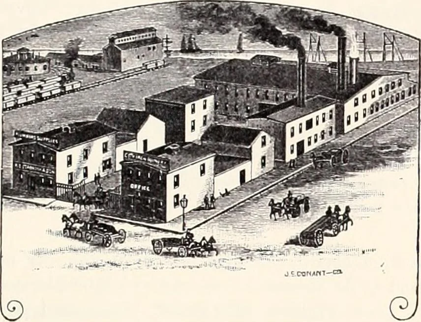 An illustration from A half century of Boston's building : the construction of buildings, the enactment of building laws and ordinances, sanitary laws, the ancient and modern building, building statistics, Boston's valuation, a chapter of Boston's big fire, fire losses, public lands account, prominent architects, contractors and builders, building materials and their source of supply, inspection of buildings, the building and plumbing associations, 1895, leaf 261