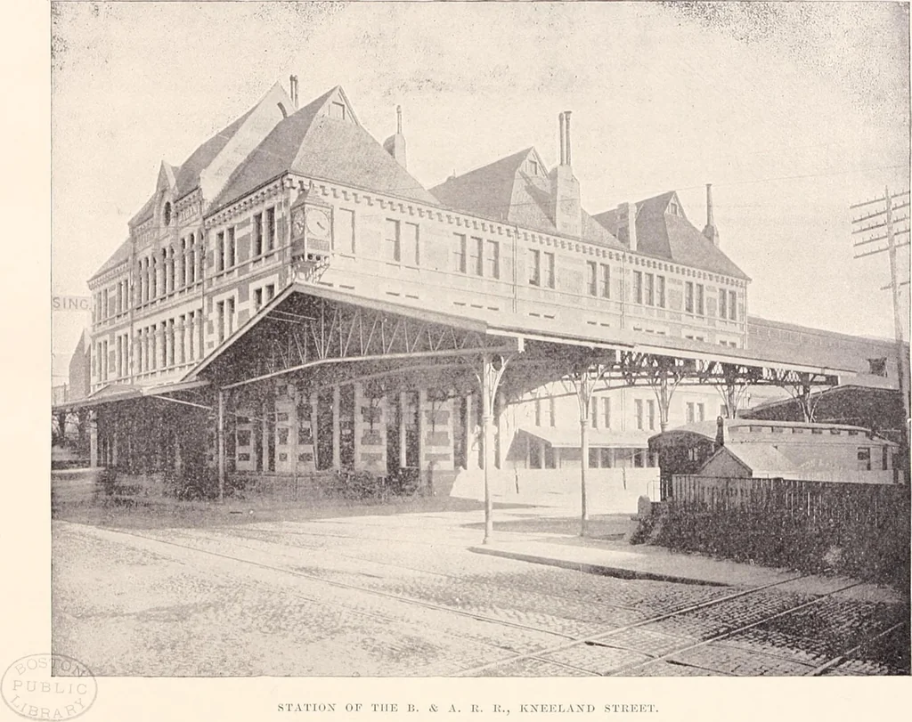 An illustration from A half century of Boston's building : the construction of buildings, the enactment of building laws and ordinances, sanitary laws, the ancient and modern building, building statistics, Boston's valuation, a chapter of Boston's big fire, fire losses, public lands account, prominent architects, contractors and builders, building materials and their source of supply, inspection of buildings, the building and plumbing associations, 1895, leaf 310