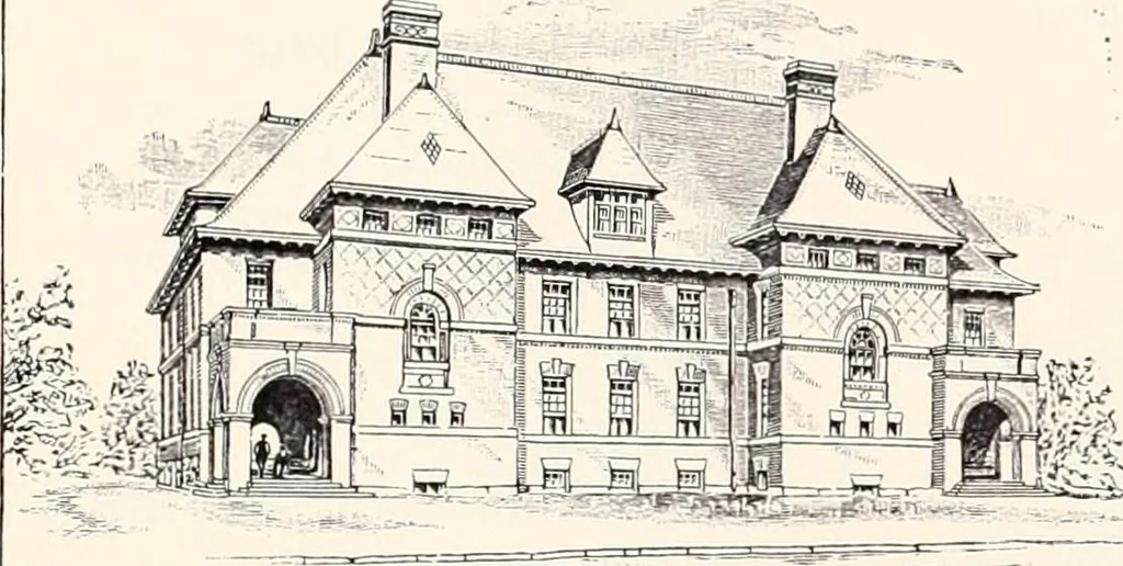 An illustration from A half century of Boston's building : the construction of buildings, the enactment of building laws and ordinances, sanitary laws, the ancient and modern building, building statistics, Boston's valuation, a chapter of Boston's big fire, fire losses, public lands account, prominent architects, contractors and builders, building materials and their source of supply, inspection of buildings, the building and plumbing associations, 1895, leaf 351