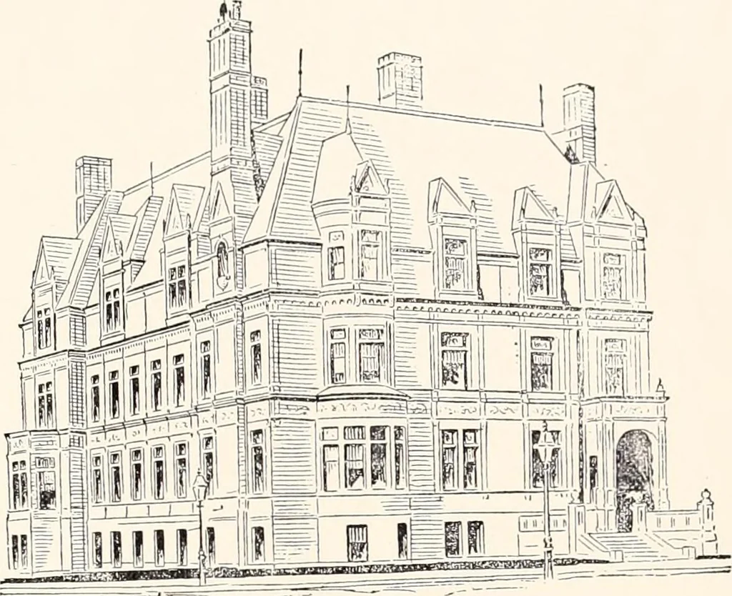 An illustration from A half century of Boston's building : the construction of buildings, the enactment of building laws and ordinances, sanitary laws, the ancient and modern building, building statistics, Boston's valuation, a chapter of Boston's big fire, fire losses, public lands account, prominent architects, contractors and builders, building materials and their source of supply, inspection of buildings, the building and plumbing associations, 1895, leaf 361