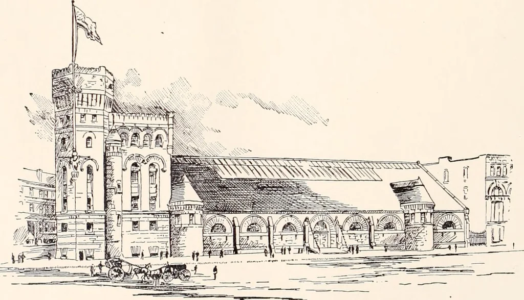 An illustration from A half century of Boston's building : the construction of buildings, the enactment of building laws and ordinances, sanitary laws, the ancient and modern building, building statistics, Boston's valuation, a chapter of Boston's big fire, fire losses, public lands account, prominent architects, contractors and builders, building materials and their source of supply, inspection of buildings, the building and plumbing associations, 1895, leaf 364