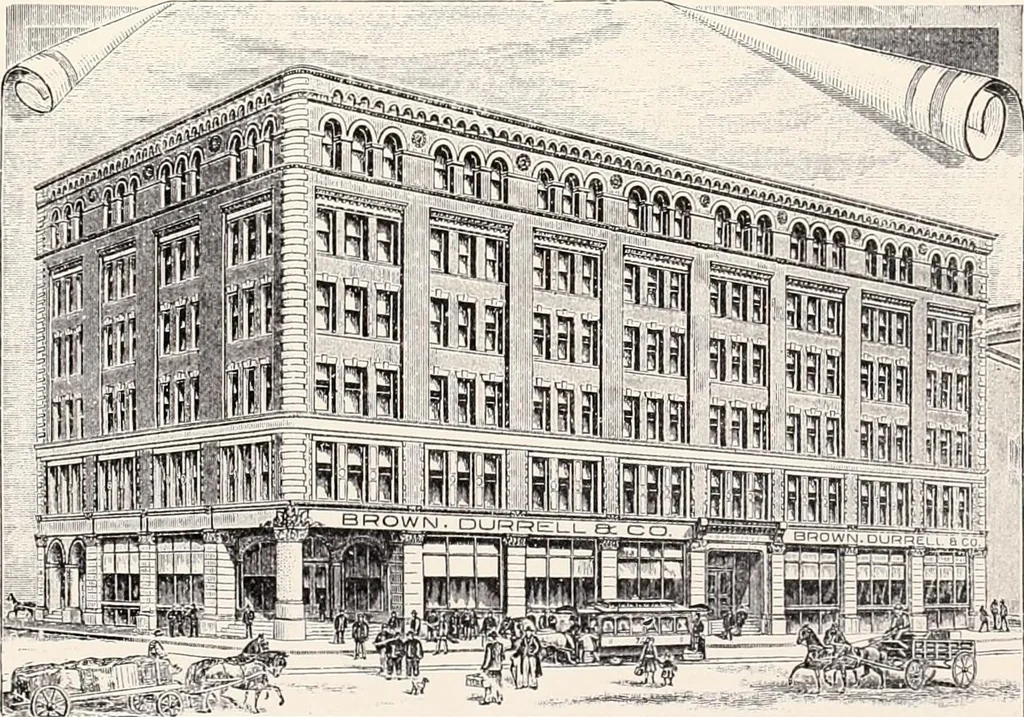 An illustration from A half century of Boston's building : the construction of buildings, the enactment of building laws and ordinances, sanitary laws, the ancient and modern building, building statistics, Boston's valuation, a chapter of Boston's big fire, fire losses, public lands account, prominent architects, contractors and builders, building materials and their source of supply, inspection of buildings, the building and plumbing associations, 1895, leaf 39