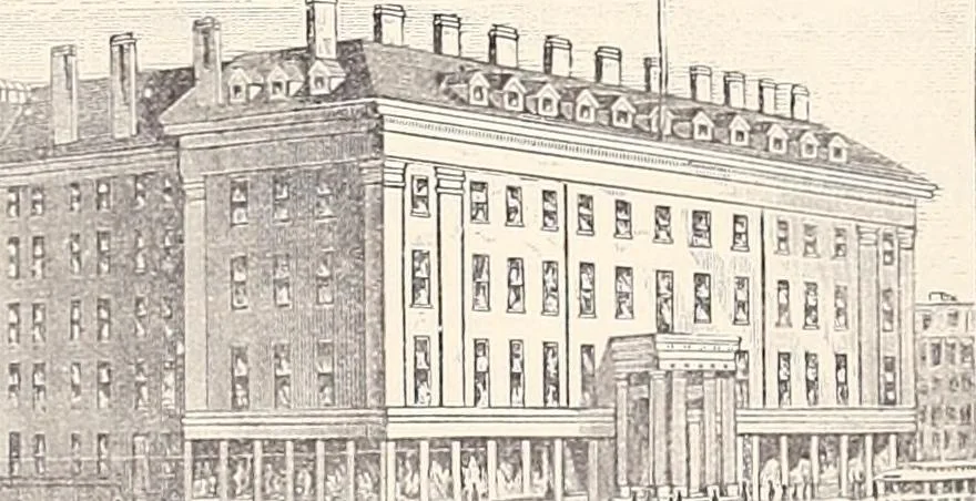 An illustration from A half century of Boston's building : the construction of buildings, the enactment of building laws and ordinances, sanitary laws, the ancient and modern building, building statistics, Boston's valuation, a chapter of Boston's big fire, fire losses, public lands account, prominent architects, contractors and builders, building materials and their source of supply, inspection of buildings, the building and plumbing associations, 1895, leaf 409
