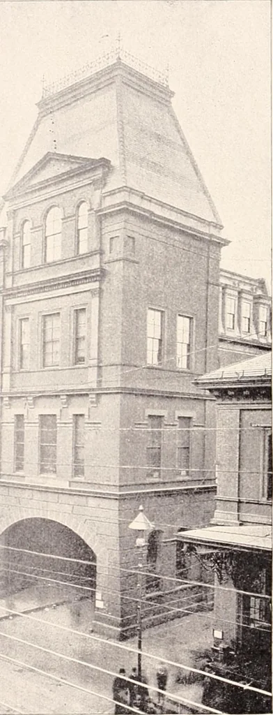 An illustration from A half century of Boston's building : the construction of buildings, the enactment of building laws and ordinances, sanitary laws, the ancient and modern building, building statistics, Boston's valuation, a chapter of Boston's big fire, fire losses, public lands account, prominent architects, contractors and builders, building materials and their source of supply, inspection of buildings, the building and plumbing associations, 1895, leaf 486