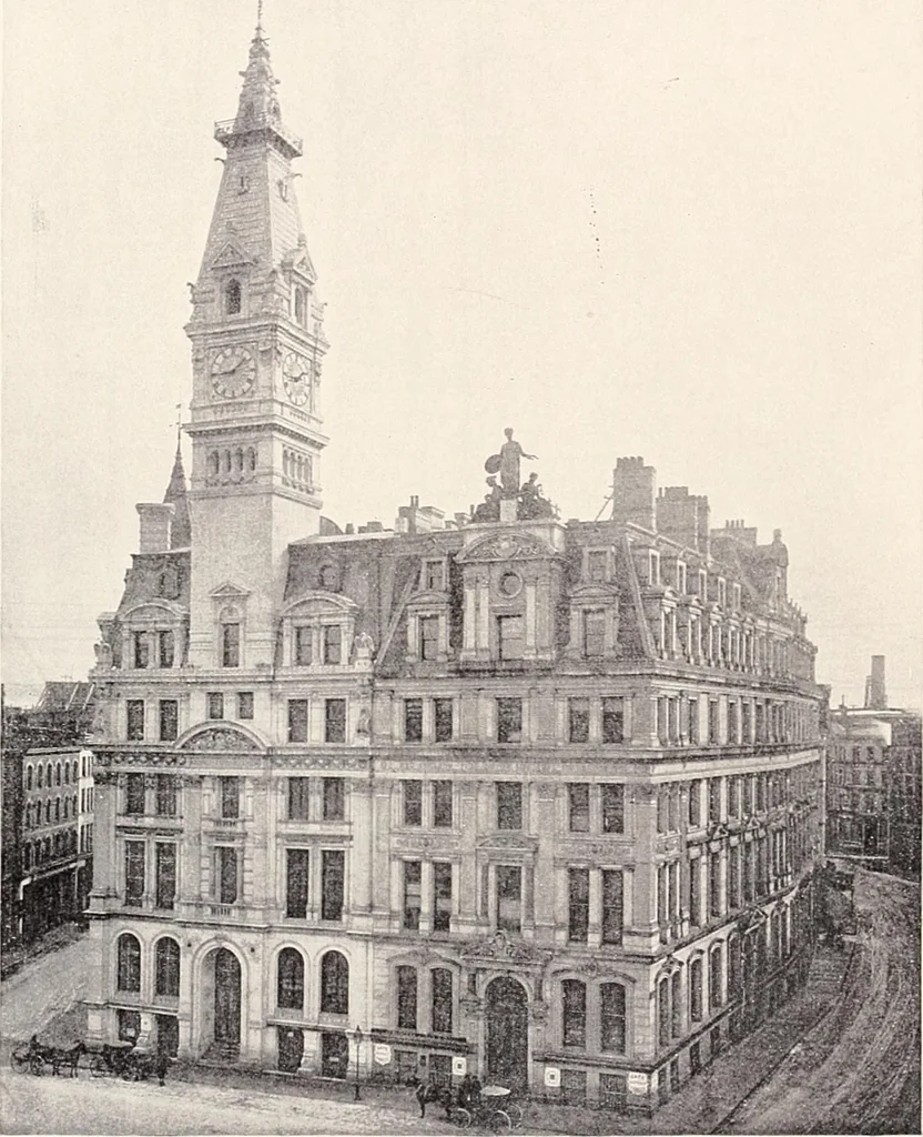 An illustration from A half century of Boston's building : the construction of buildings, the enactment of building laws and ordinances, sanitary laws, the ancient and modern building, building statistics, Boston's valuation, a chapter of Boston's big fire, fire losses, public lands account, prominent architects, contractors and builders, building materials and their source of supply, inspection of buildings, the building and plumbing associations, 1895, leaf 499