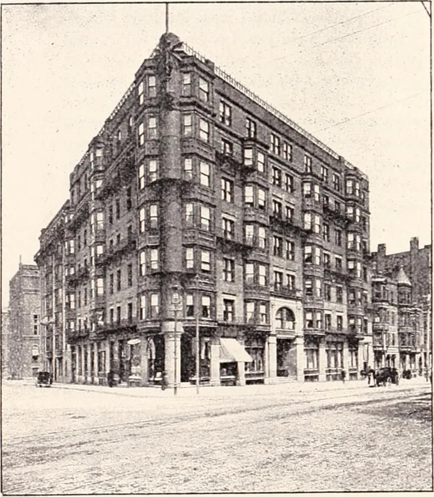 An illustration from A half century of Boston's building : the construction of buildings, the enactment of building laws and ordinances, sanitary laws, the ancient and modern building, building statistics, Boston's valuation, a chapter of Boston's big fire, fire losses, public lands account, prominent architects, contractors and builders, building materials and their source of supply, inspection of buildings, the building and plumbing associations, 1895, leaf 508
