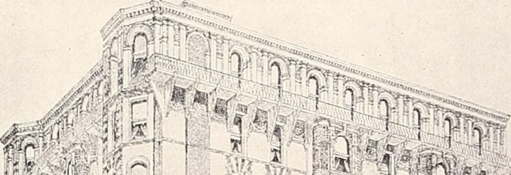 An illustration from A half century of Boston's building : the construction of buildings, the enactment of building laws and ordinances, sanitary laws, the ancient and modern building, building statistics, Boston's valuation, a chapter of Boston's big fire, fire losses, public lands account, prominent architects, contractors and builders, building materials and their source of supply, inspection of buildings, the building and plumbing associations, 1895, leaf 513