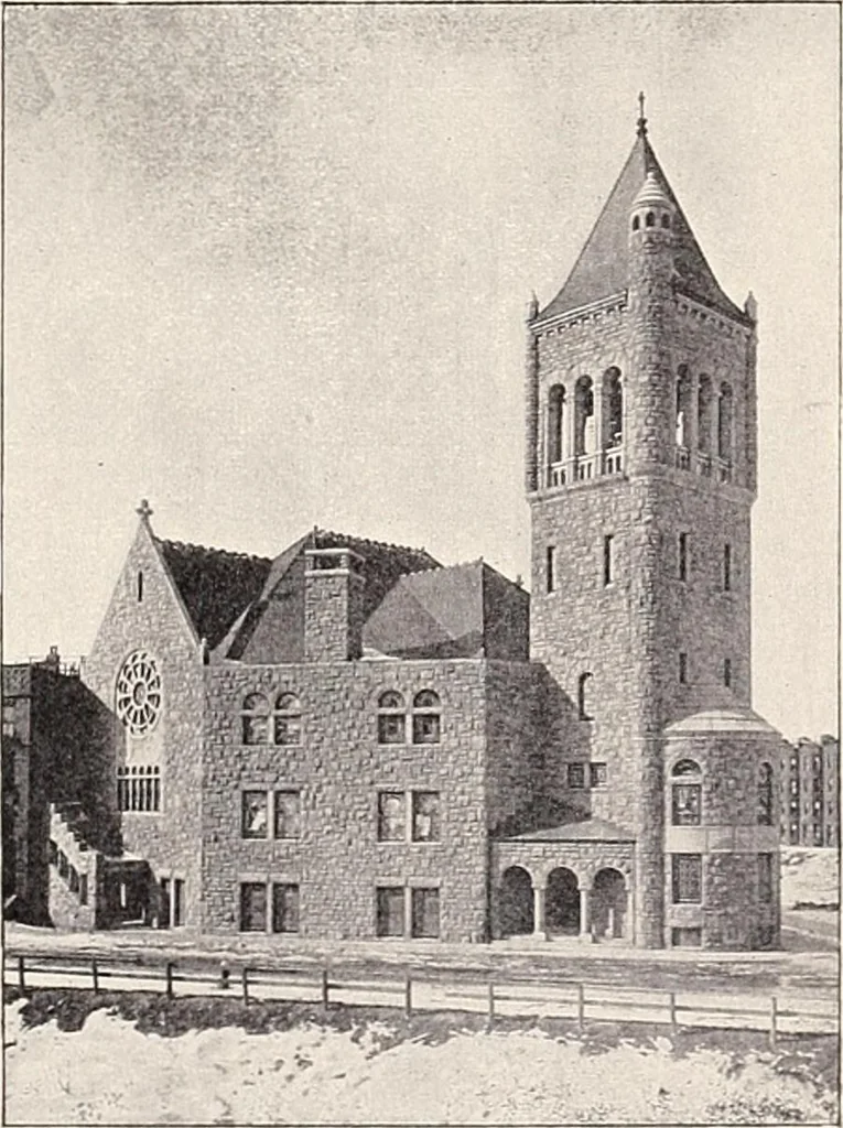 An illustration from A half century of Boston's building : the construction of buildings, the enactment of building laws and ordinances, sanitary laws, the ancient and modern building, building statistics, Boston's valuation, a chapter of Boston's big fire, fire losses, public lands account, prominent architects, contractors and builders, building materials and their source of supply, inspection of buildings, the building and plumbing associations, 1895, leaf 513