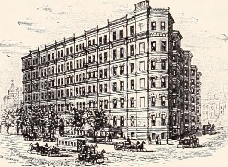 An illustration from A half century of Boston's building : the construction of buildings, the enactment of building laws and ordinances, sanitary laws, the ancient and modern building, building statistics, Boston's valuation, a chapter of Boston's big fire, fire losses, public lands account, prominent architects, contractors and builders, building materials and their source of supply, inspection of buildings, the building and plumbing associations, 1895, leaf 522