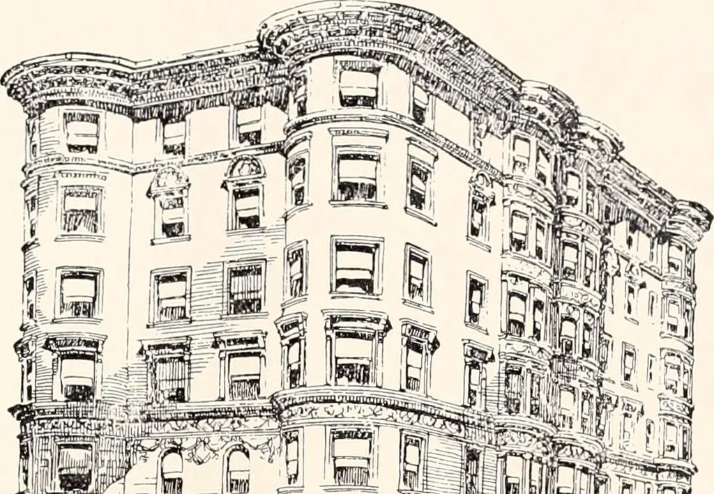 An illustration from A half century of Boston's building : the construction of buildings, the enactment of building laws and ordinances, sanitary laws, the ancient and modern building, building statistics, Boston's valuation, a chapter of Boston's big fire, fire losses, public lands account, prominent architects, contractors and builders, building materials and their source of supply, inspection of buildings, the building and plumbing associations, 1895, leaf 533