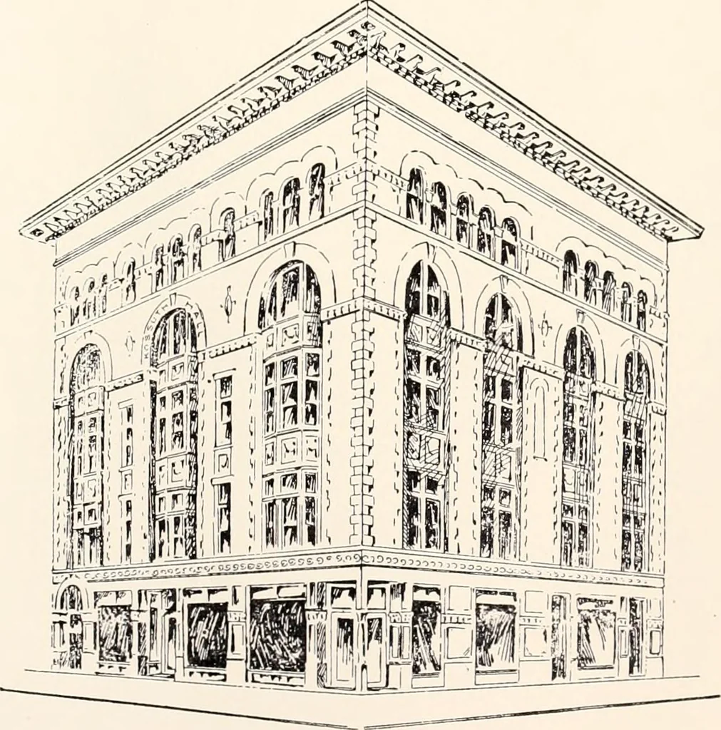An illustration from A half century of Boston's building : the construction of buildings, the enactment of building laws and ordinances, sanitary laws, the ancient and modern building, building statistics, Boston's valuation, a chapter of Boston's big fire, fire losses, public lands account, prominent architects, contractors and builders, building materials and their source of supply, inspection of buildings, the building and plumbing associations, 1895, leaf 533