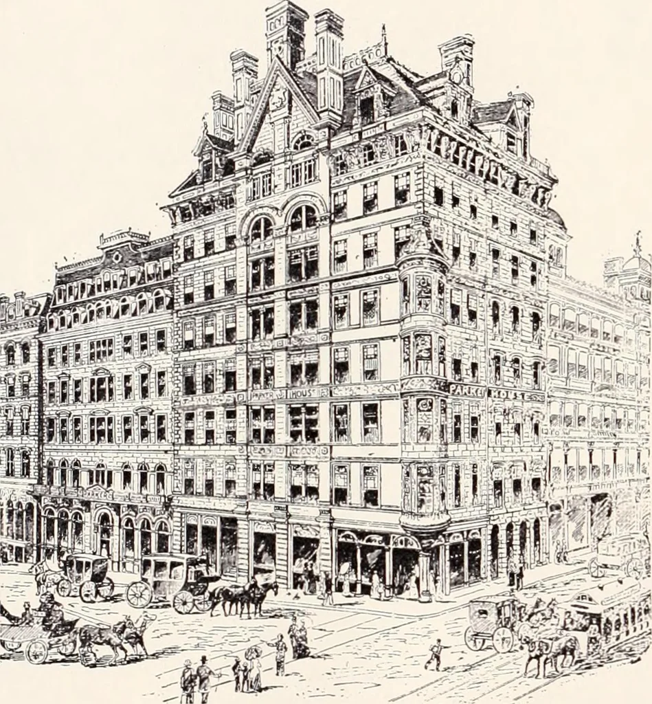 An illustration from A half century of Boston's building : the construction of buildings, the enactment of building laws and ordinances, sanitary laws, the ancient and modern building, building statistics, Boston's valuation, a chapter of Boston's big fire, fire losses, public lands account, prominent architects, contractors and builders, building materials and their source of supply, inspection of buildings, the building and plumbing associations, 1895, leaf 558