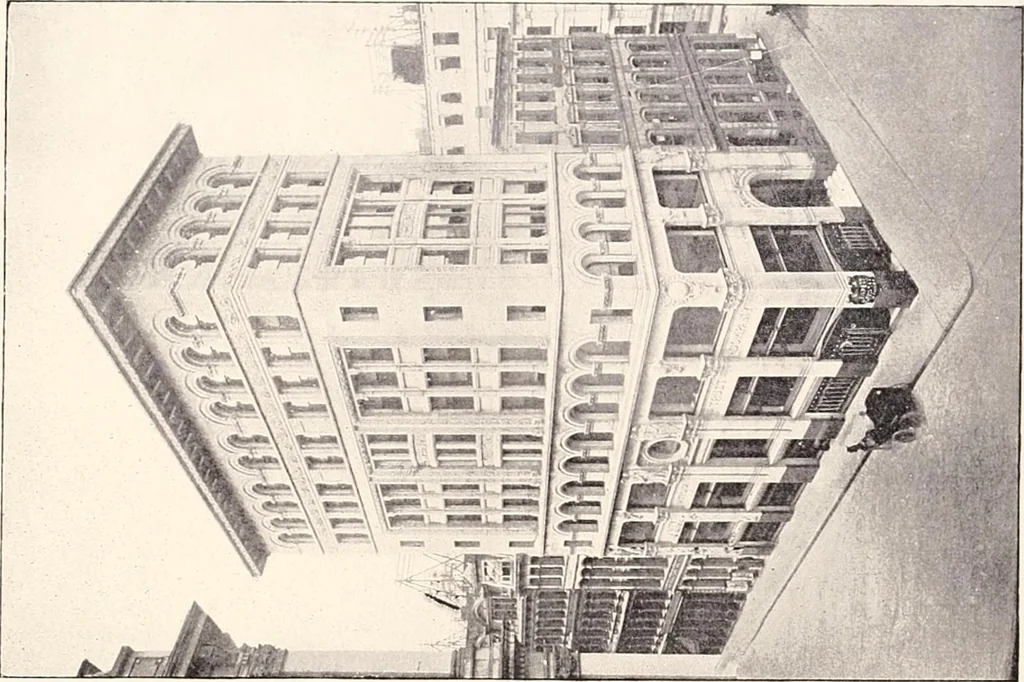 An illustration from A half century of Boston's building : the construction of buildings, the enactment of building laws and ordinances, sanitary laws, the ancient and modern building, building statistics, Boston's valuation, a chapter of Boston's big fire, fire losses, public lands account, prominent architects, contractors and builders, building materials and their source of supply, inspection of buildings, the building and plumbing associations, 1895, leaf 577