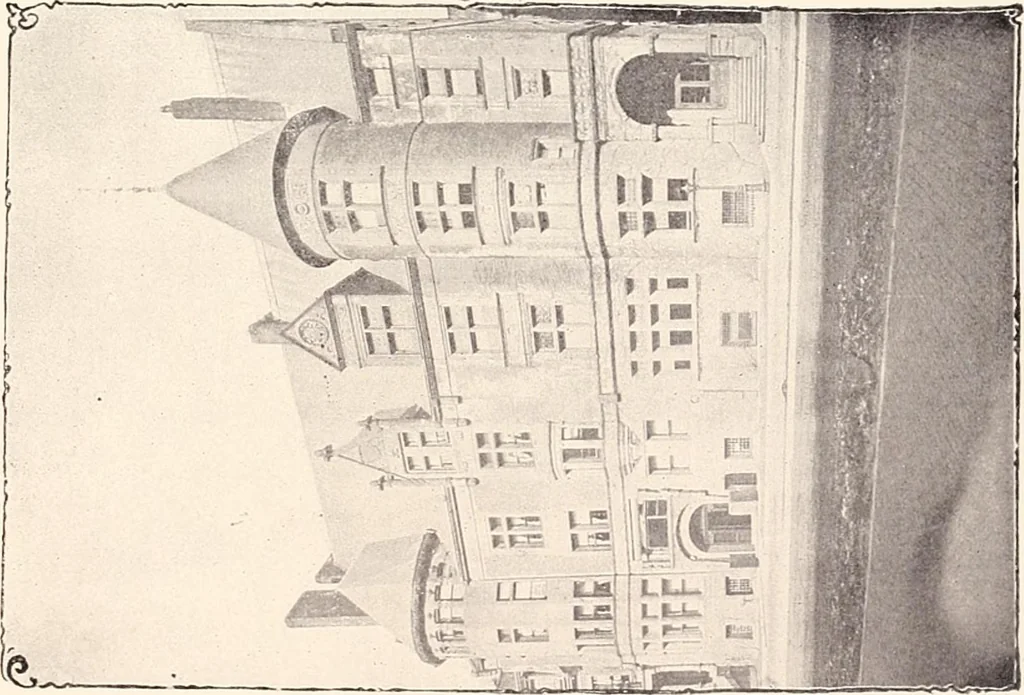 An illustration from A half century of Boston's building : the construction of buildings, the enactment of building laws and ordinances, sanitary laws, the ancient and modern building, building statistics, Boston's valuation, a chapter of Boston's big fire, fire losses, public lands account, prominent architects, contractors and builders, building materials and their source of supply, inspection of buildings, the building and plumbing associations, 1895, leaf 577