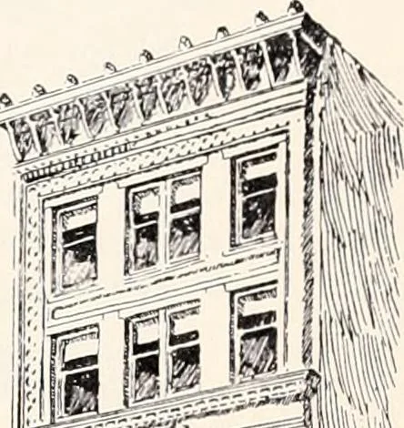 An illustration from A half century of Boston's building : the construction of buildings, the enactment of building laws and ordinances, sanitary laws, the ancient and modern building, building statistics, Boston's valuation, a chapter of Boston's big fire, fire losses, public lands account, prominent architects, contractors and builders, building materials and their source of supply, inspection of buildings, the building and plumbing associations, 1895, leaf 587