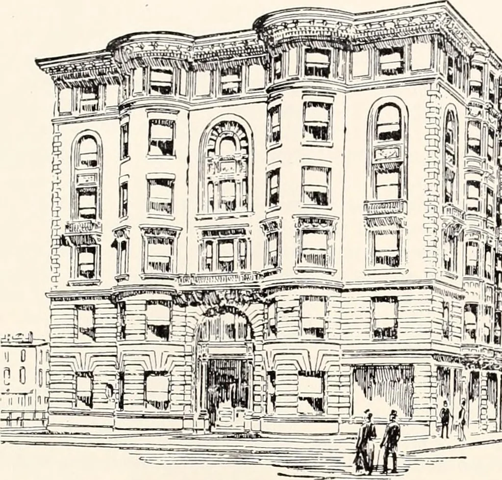 An illustration from A half century of Boston's building : the construction of buildings, the enactment of building laws and ordinances, sanitary laws, the ancient and modern building, building statistics, Boston's valuation, a chapter of Boston's big fire, fire losses, public lands account, prominent architects, contractors and builders, building materials and their source of supply, inspection of buildings, the building and plumbing associations, 1895, leaf 593