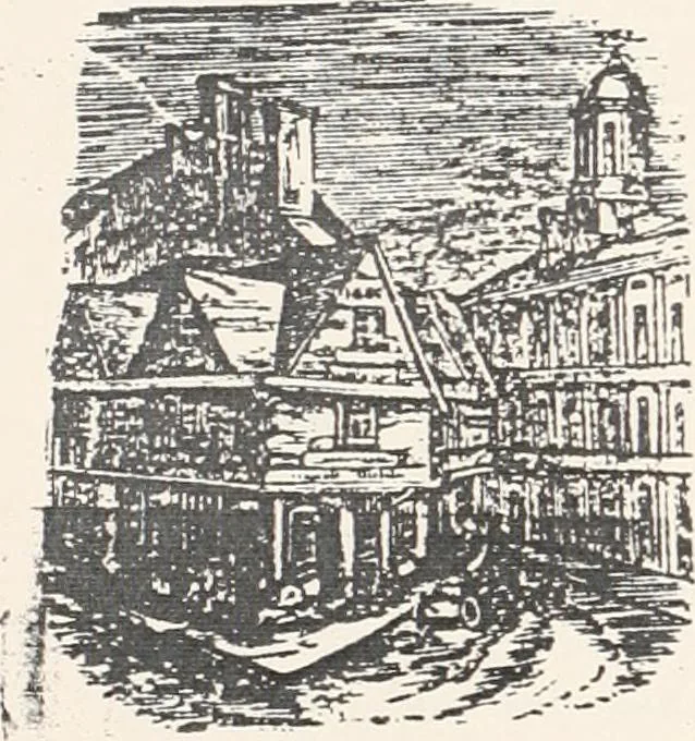 An illustration from A half century of Boston's building : the construction of buildings, the enactment of building laws and ordinances, sanitary laws, the ancient and modern building, building statistics, Boston's valuation, a chapter of Boston's big fire, fire losses, public lands account, prominent architects, contractors and builders, building materials and their source of supply, inspection of buildings, the building and plumbing associations, 1895, leaf 6