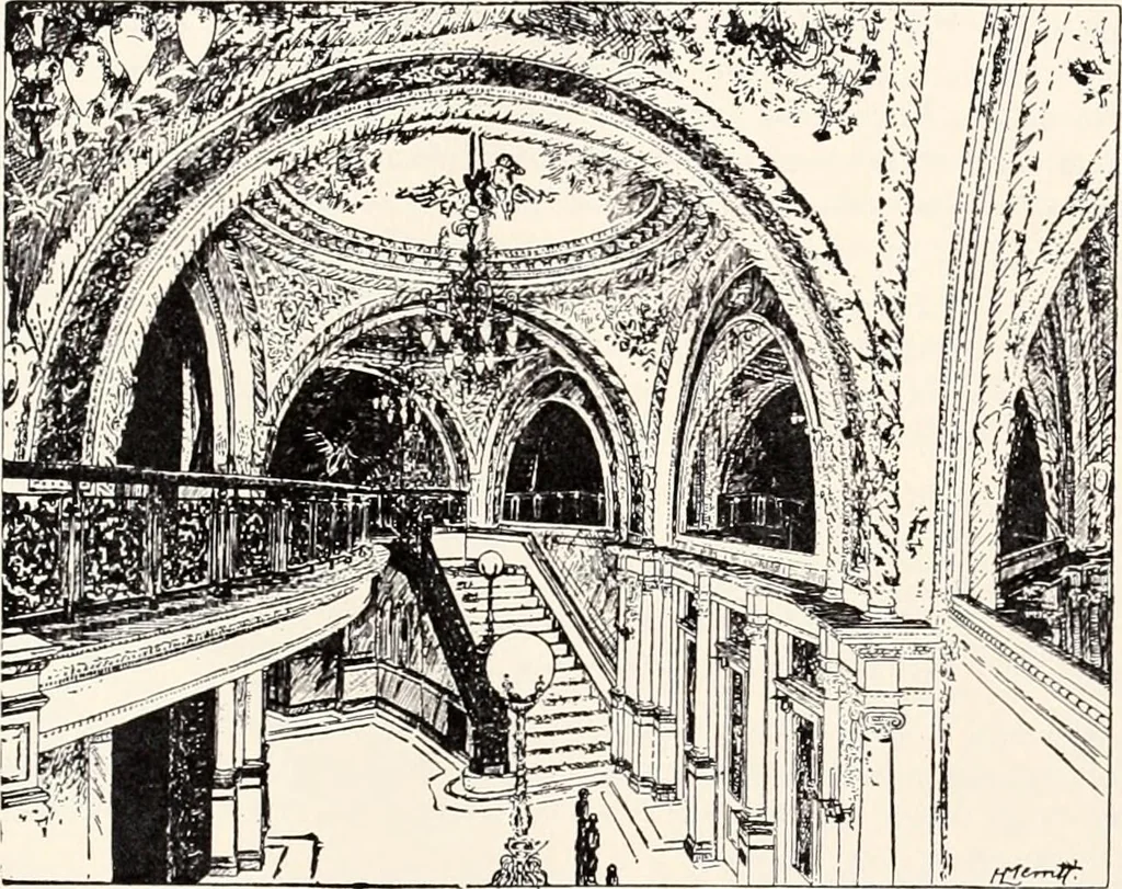 An illustration from A half century of Boston's building : the construction of buildings, the enactment of building laws and ordinances, sanitary laws, the ancient and modern building, building statistics, Boston's valuation, a chapter of Boston's big fire, fire losses, public lands account, prominent architects, contractors and builders, building materials and their source of supply, inspection of buildings, the building and plumbing associations, 1895, leaf 603