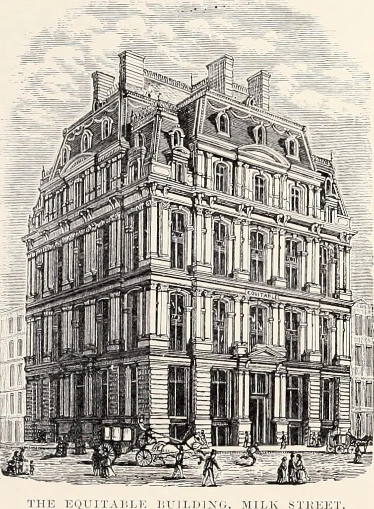 An illustration from A half century of Boston's building : the construction of buildings, the enactment of building laws and ordinances, sanitary laws, the ancient and modern building, building statistics, Boston's valuation, a chapter of Boston's big fire, fire losses, public lands account, prominent architects, contractors and builders, building materials and their source of supply, inspection of buildings, the building and plumbing associations, 1895, leaf 629