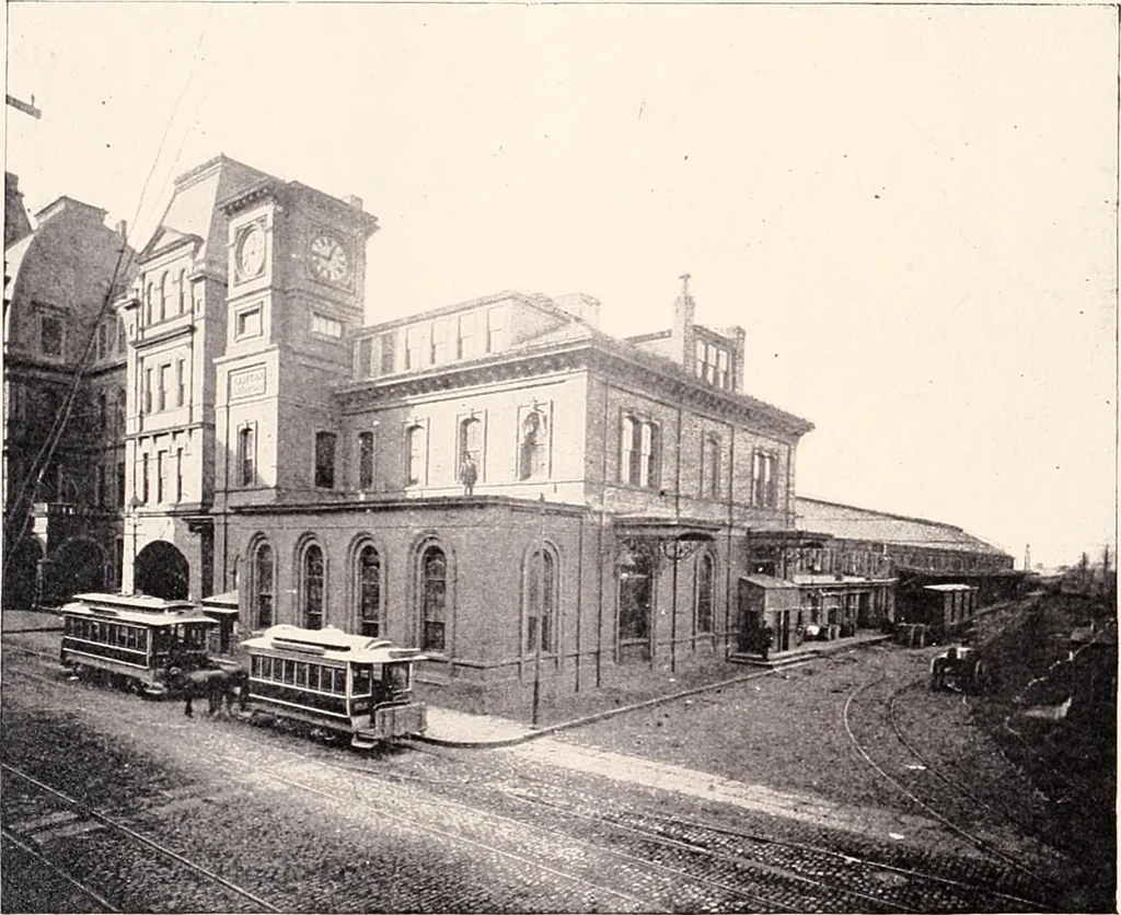 An illustration from A half century of Boston's building : the construction of buildings, the enactment of building laws and ordinances, sanitary laws, the ancient and modern building, building statistics, Boston's valuation, a chapter of Boston's big fire, fire losses, public lands account, prominent architects, contractors and builders, building materials and their source of supply, inspection of buildings, the building and plumbing associations, 1895, leaf 632
