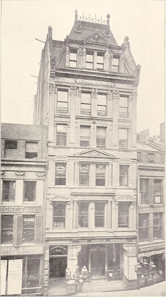 An illustration from A half century of Boston's building : the construction of buildings, the enactment of building laws and ordinances, sanitary laws, the ancient and modern building, building statistics, Boston's valuation, a chapter of Boston's big fire, fire losses, public lands account, prominent architects, contractors and builders, building materials and their source of supply, inspection of buildings, the building and plumbing associations, 1895, leaf 71