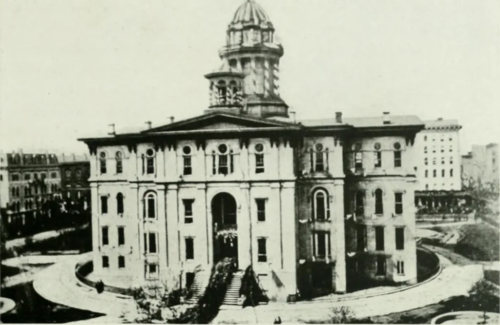 An illustration from A half century of Chicago building : a practical reference guide : all building laws and ordinances brought to date : historical, technical and statistical review of the construction and material development of America's inland metropolis, 1910, leaf 26