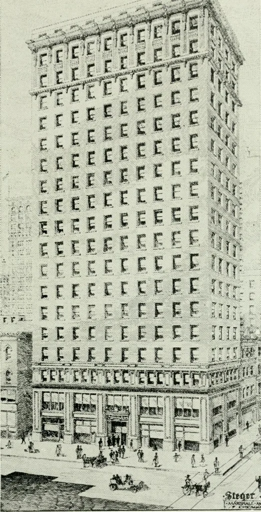 An illustration from A half century of Chicago building : a practical reference guide : all building laws and ordinances brought to date : historical, technical and statistical review of the construction and material development of America's inland metropolis, 1910, leaf 294